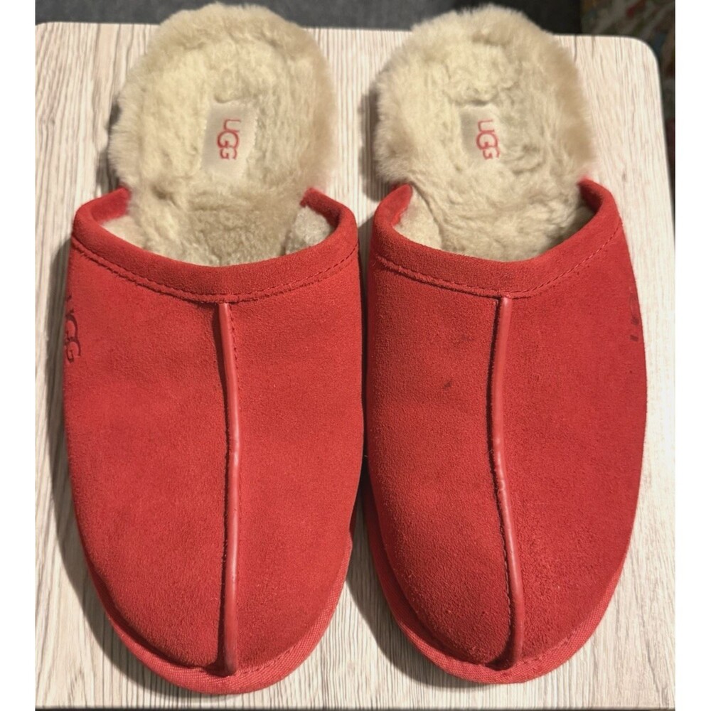 UGG Scuff Samba Red Suede Sheepskin Slippers Women's US 10 Slip On Mules